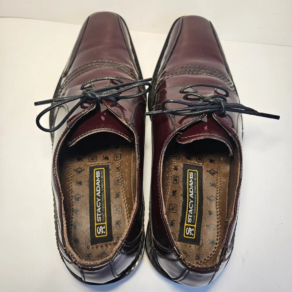 Stacy Adams Paramount Mens Burgundy Patent Leather Bicycle Toe Oxford Shoes 8M